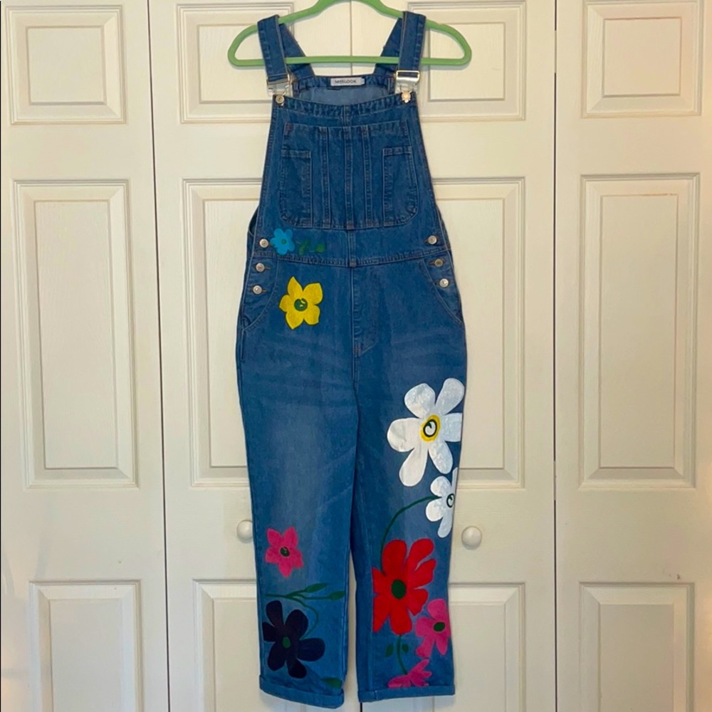 Miss Look Floral Denim Overalls